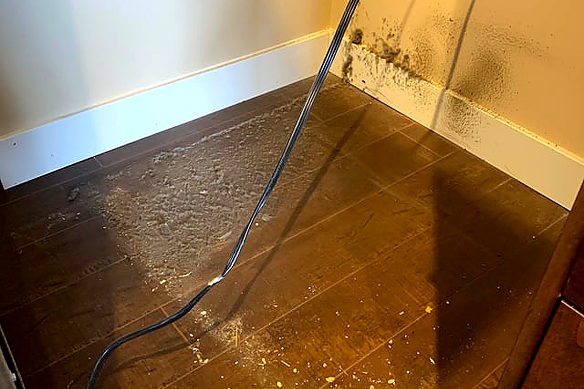Under the refrigerator before deep cleaning